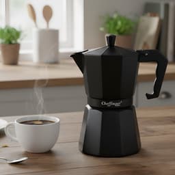 Cheffinger, Italiaanse Koffiezetapparaat 320ml 6 Kopjes van Aluminium met Ergonomisch Handvat, Zwart — thumbnail 4