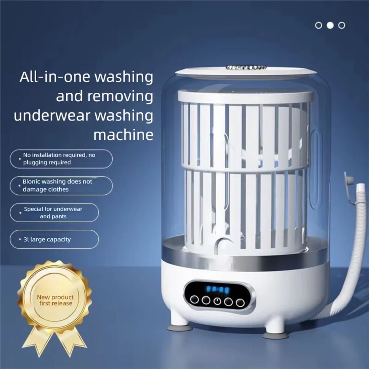 Deze multifunctionele, draagbare, oplaadbare mini-wasmachine heeft een centrifugeerfunctie en is Geschikt voor het wassen van babykleding, ondergoed en sokken. Hij wordt ook geleverd met een snoerloze wasbeker. — afbeelding 1