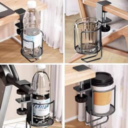 2 in 1 Bekerhouder met Hoofdtelefoon Hanger - 360 Swivel - Clip-on Tafel - Voor Bureau of Tafel - Genoeg om Koffiemokken, Waterflessen, Hoofdtelefoon - Bureau Cup Houder Klem — thumbnail 2