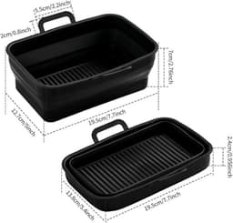1 stuk Siliconen frituurmandje - Opvouwbaar met dubbele uittrekbare opbergruimte - Speciaal bakblik voor airfryer - Universeel te gebruiken in oven en magnetron - 12,7 cm × 19,56 cm × 7,01 cm - Geschikt voor airfryer, oven en magnetron - Zwart — thumbnail 8