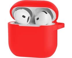 Jumada's Case Geschikt voor AirPods 4 Hoesje Hoes Siliconen Met Clip Cover - Hoesje Geschikt voor Apple AirPods 4 Hoes Siliconen - Rood
