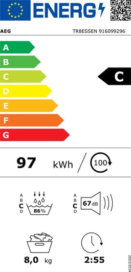 AEG TR8ESSEN EcoLine 8000 serie AbsoluteCare - Wasdroger Warmtepompdroger - 8 kg - A+++ — thumbnail 3