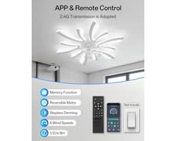 Moderne plafondventilator met verlichting - Dimbaar en geruisloos, 78 cm, afstandsbediening, 6 snelheden, voor slaapkamer en woonkamer