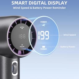 FUNJEO GF02 Draagbare Handventilator, Snelheid (1-199) Instelbare Windniveaus, 2.0 Snelladen, 3500 mAh Batterij, voor Reizen/Sport/Kamperen/Werk (Wit) — thumbnail 5