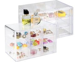 Allecta - Acryl mini-organizer met 9 lades voor op bureau - Knutselwerkjes, cosmetica, sieraden - Transparante ladekast - Stapelbaar - 18 x 10 x 12 cm.