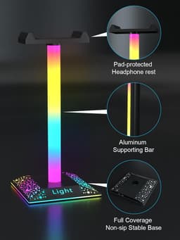 RGB Headset Standaard met USB Type-C Poort - Hoofdtelefoonhouder met 10 Lichtmodi — thumbnail 5