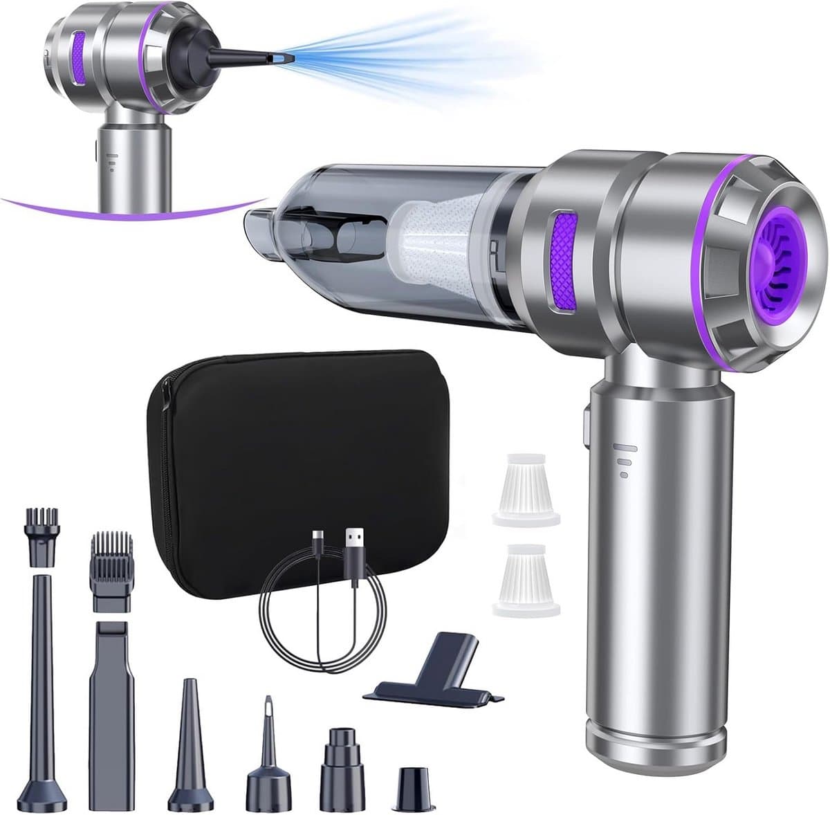 4-in-1 Draadloze Autostofzuiger 20 kPa - Krachtige Mini Stofzuiger met Borstelloze Motor, 30 Min Looptijd, Stofzuigen Blazen Luchtpomp voor Auto en Thuis — afbeelding 1