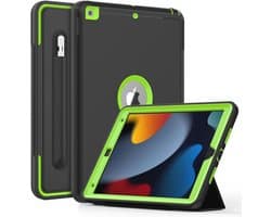Schokbestendige Hoes voor iPad 9e/8e/7e Generatie met Pencil Houder en Automatische Slaap-Waakfunctie - Zwart/Groen