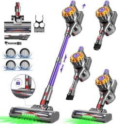 Fukstern Steelstofzuiger Draadloos - 38KPa krachtige zuigkracht - Tot 60 Min Accuduur - 4-voudig HEPA-Filtersysteem - 1,6L Stofreservoir - Anti-Klit Vloerborstel draadloze steelstofzuiger - Paars — thumbnail 1