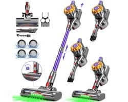 Fukstern Steelstofzuiger Draadloos - 38KPa krachtige zuigkracht - Tot 60 Min Accuduur - 4-voudig HEPA-Filtersysteem - 1,6L Stofreservoir - Anti-Klit Vloerborstel draadloze steelstofzuiger - Paars