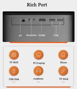 Namajunas - Beamer - Smart 1080P Full HD Projector - Mini Beamer - FULL HD (4K-Ondersteuning) - 10.000 lumen - WiFi & Bluetooth - Ingebouwde Speakers - Draagbare Beamer Thuisbioscoop - Voor iOS en Android - Autofocus - Incl. Smart Remote — thumbnail 3