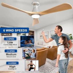 52 inch plafondventilator met licht en app-afstandsbediening – Dimbare ventilator voor lage plafonds met timer en ultra lichte DC-motor — thumbnail 3