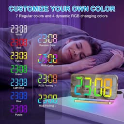 Digitaal Wekkerhorloge - Digitaal LED Elektronisch Bureauwekker - 11 Kleuren Tijdsweergave en RGB 10-Modus Nachtlamp - USB-C Oplaadbare Bedside Klok met Projectie - Geschikt voor Slaapkamer en Kantoor - Gouden Kleur — thumbnail 3