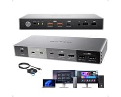 4K KVM Switch Dockingstation Dual Monitor voor Laptop en Desktop met 10Gbps USB C en Opladen
