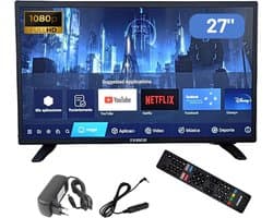 27 inch Smart TV Android 11 Full HD 12V/24V/230V met Spraakbesturing voor Camper, Boot en Keuken