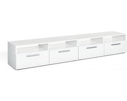 Tv-meubel Set - Lowboard Opbergkast - Woonkamer Inrichting - 8 Vakken Ruimte - 190 x 38 cm - Wit Hoogglans