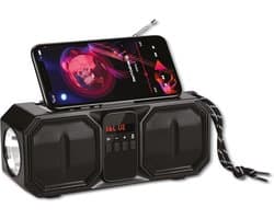 Draagbare Luidspreker - Bluetooth Speaker - Muziek Luisteren - Zonnepaneel Opladen - 19.5cm Breed - Zwart