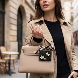 Zwart hoesje voor oordopjes dames met strik en decoratieve details geschikt voor AirPods 4 kunstleer hardcase met ring en lint — thumbnail 4