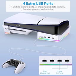 Horizontale PS5 Slim & Pro Stand met RGB LED 14 Modus Licht - 4-Port USB Hub - Koelstandaard & Antislip - Compatibel met Disc & Digital Edition - Console Accessoire 2026 - Ideaal Voor Gameliefhebbers - Zwart — thumbnail 3