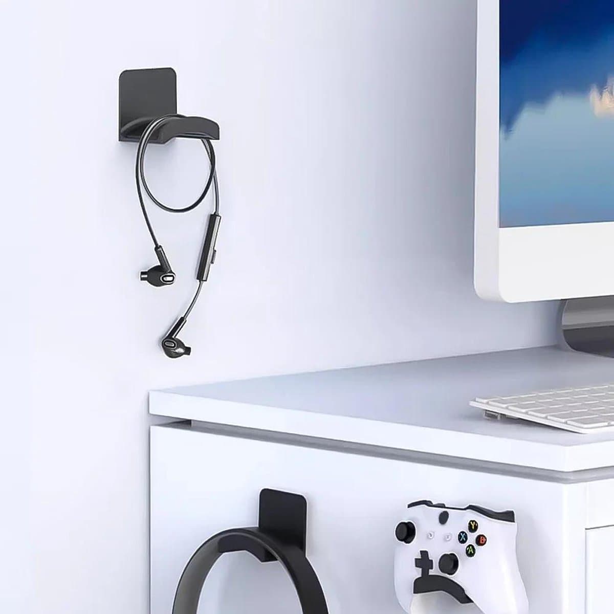 Allecto - Universele hoofdtelefoonstandaard - Zelfklevende haak - Schadevrije montage - Hoofdtelefoonhouder - Muur/bureau/pc — afbeelding 1