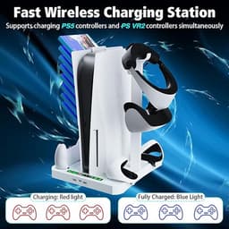 PS5 & PS VR2 Standaard met Koeling en Oplaadstation – 3-in-1 Console Stand met Dual Ventilatoren, Controller Lader & Headsethouder – Ruimtebesparend Accessoire — thumbnail 2