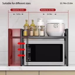Deliqa magnetronrek organisator - zwart - uitschuifbaar - 42 - 64 cm - organizer - opbergrek - 20 kg draagvermogen - voor oven / magnetron / airfryers — thumbnail 4