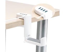 360° draaibare headset houder met verstelbare veerklem en USB-poorten - Gaming headset standaard voor desktop - Wit