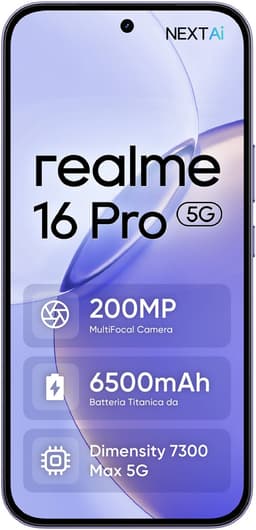 realme 16 Pro 5G - 8GB/512GB - Orchidee Paars– 200MP LumaColor Camera – 144Hz AMOLED 6500nits – 6500mAh – 45W Opladen – IP69 – realme UI 7.0 — thumbnail 1