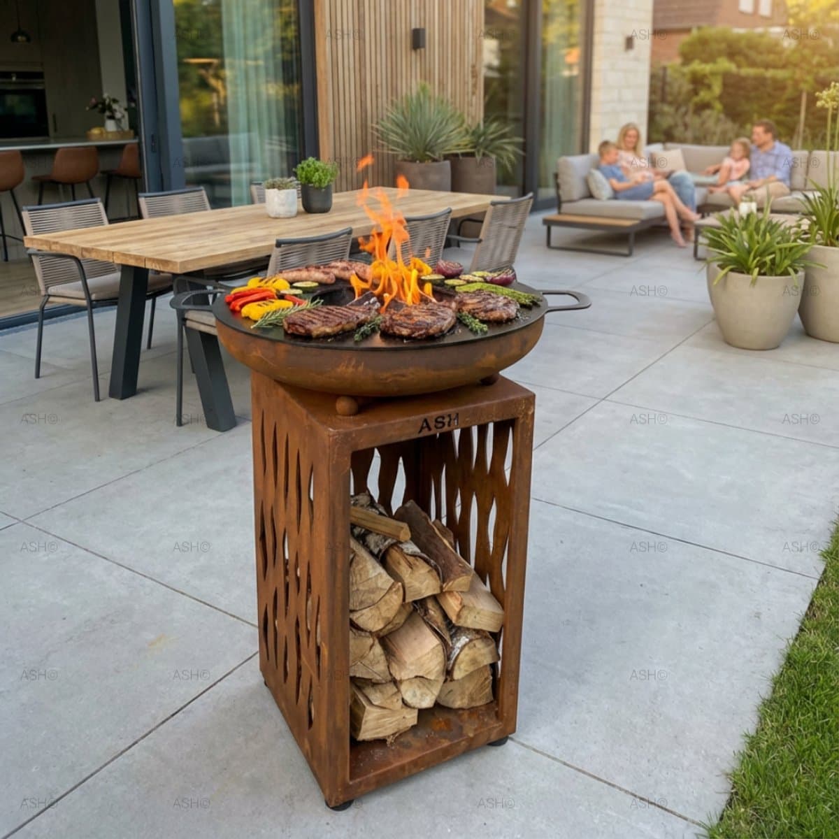 Plancha BBQ – ASH - Glow - Plancha barbecue met grillring – Vuurschaal & Plancha bakken – Cortenstaal — afbeelding 1