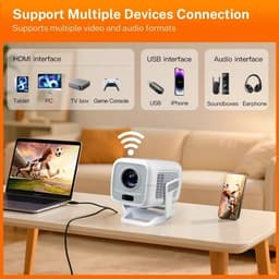 Norvia - 4K Mini beamer - 1080P projector - Draagbare bioscoop - Smartphone - Bluetooth - IOS - Android - 130 Inch - WiFi 6 — thumbnail 2
