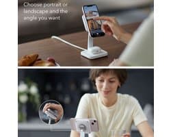 ESR HaloLock 2 in 1 Draadloze MagSafe Oplader 24W iPhone/AirPods Wit