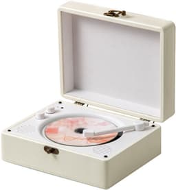Oplaadbare leren cd-speler met luidspreker, Bluetooth-zender, ideaal als kerstcadeau, achtergrondmuziekspeler voor in huis, wit. — thumbnail 1