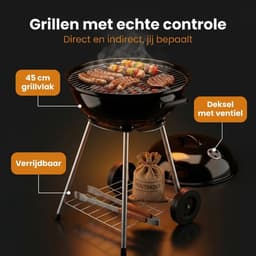 Lomera Kogelbarbecue - Houtskoolbarbecue - Houtskool BBQ - Kogelgrill - Ronde Barbecue - Ronde Houtskoolbarbecue - Barbecue met Deksel - Barbecue op Wielen - Verrijdbare Barbecue - Zwarte Kogelbarbecue — thumbnail 3