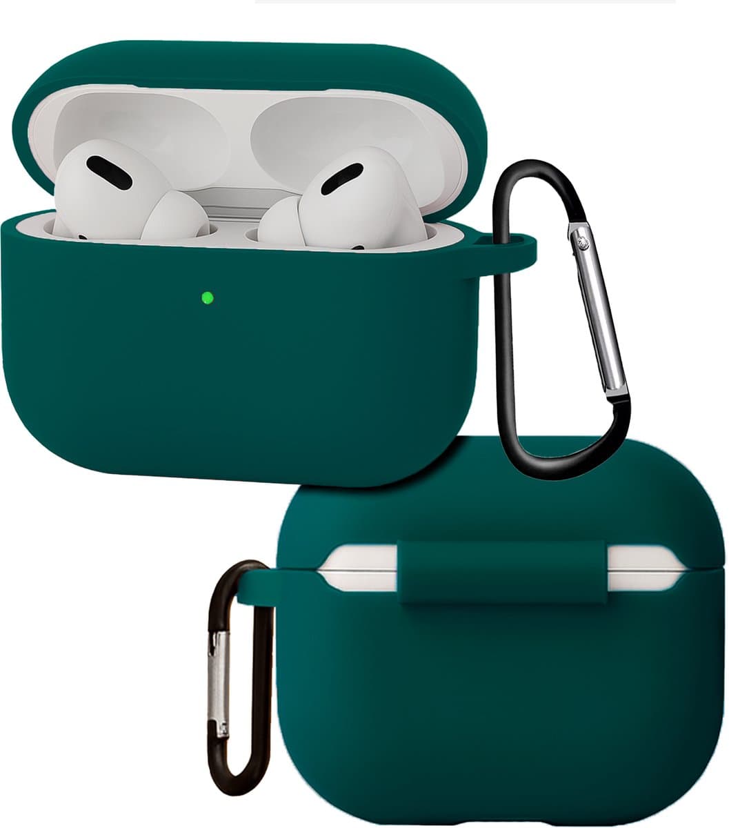 Hoes - Geschikt voor Apple Airpods Pro 3 - Siliconen Hoesje met Clip - Silicone Case Cover - Petrol — afbeelding 1