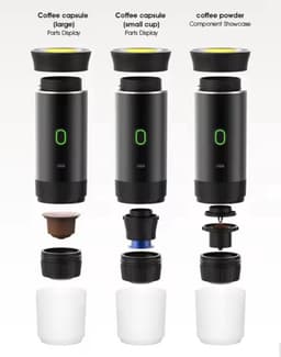 Draagbaar koffiezetapparaat voor op reis - Draadloos ontwerp, geschikt voor gebruik in de auto - 12V - Espresso - Compatibel met Nespresso en Dolce & Gusto koffiemachines - Koffie in capsules - Gemalen koffie - Kopformaat - Oplaadbaar - Zwart — thumbnail 2