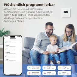 Slimme Thermostaat - Programmeerbaar - Vloerverwarming Regelen - App & Spraakbesturing - 55 x 55 mm - Wit — thumbnail 4