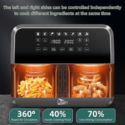 Dubbele Heteluchtfriteuse XL 8L - Dual Zone Airfryer met 2 Siliconen Matten & Recepten — thumbnail 4