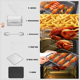 Aurixi® Airfryer XXL - Mini-oven - Heteluchtfriteuse - 12L - 12 Programma's - Zwart - 38cm x 38cm x 44cm — thumbnail 2