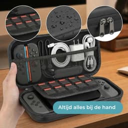 RENALUX Case Geschikt voor Nintendo Switch 2 - Hoesje Met opbergvak voor Games en Accessoires - Waterdicht en Schokbestendig - Zwart — thumbnail 5