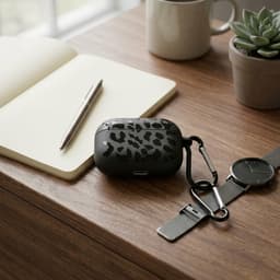 Zwart grafisch patroon hoesje voor oordopjes geschikt voor AirPods Pro 3 – compact beschermhoesje met onregelmatige print, mat oppervlak en karabijnhaak — thumbnail 3