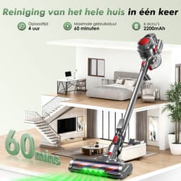 Hiaonyx Steelstofzuiger Draadloos,35000Pa, Tot 50 minuten werking, Met 2 accu’s, 1,6L stofcontainer, Geschikt voor huisdierenharen en tapijt,Rood — thumbnail 3