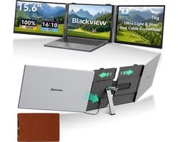 Blackview DCM8 Pro 15,3" dubbele draagbare Laptopmonitor FHD - Ultradun 4,6mm & Lichtgewicht 1,2kg - 100% sRGB-USB-C aansluiting via één kabel – inclusief kabels en beschermhoes-Blauwlichtfilter- Luidsprekers - Grijs