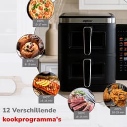 alpina Dubbele Airfryer XXL - Air Fryer 11L - Heteluchtfriteuse met 2 Manden - Duo Oven voor 8 Personen - Opvouwbaar Display - Timerfunctie tot 60 Minuten - Temperatuur 60-200°C - Zwart — thumbnail 5