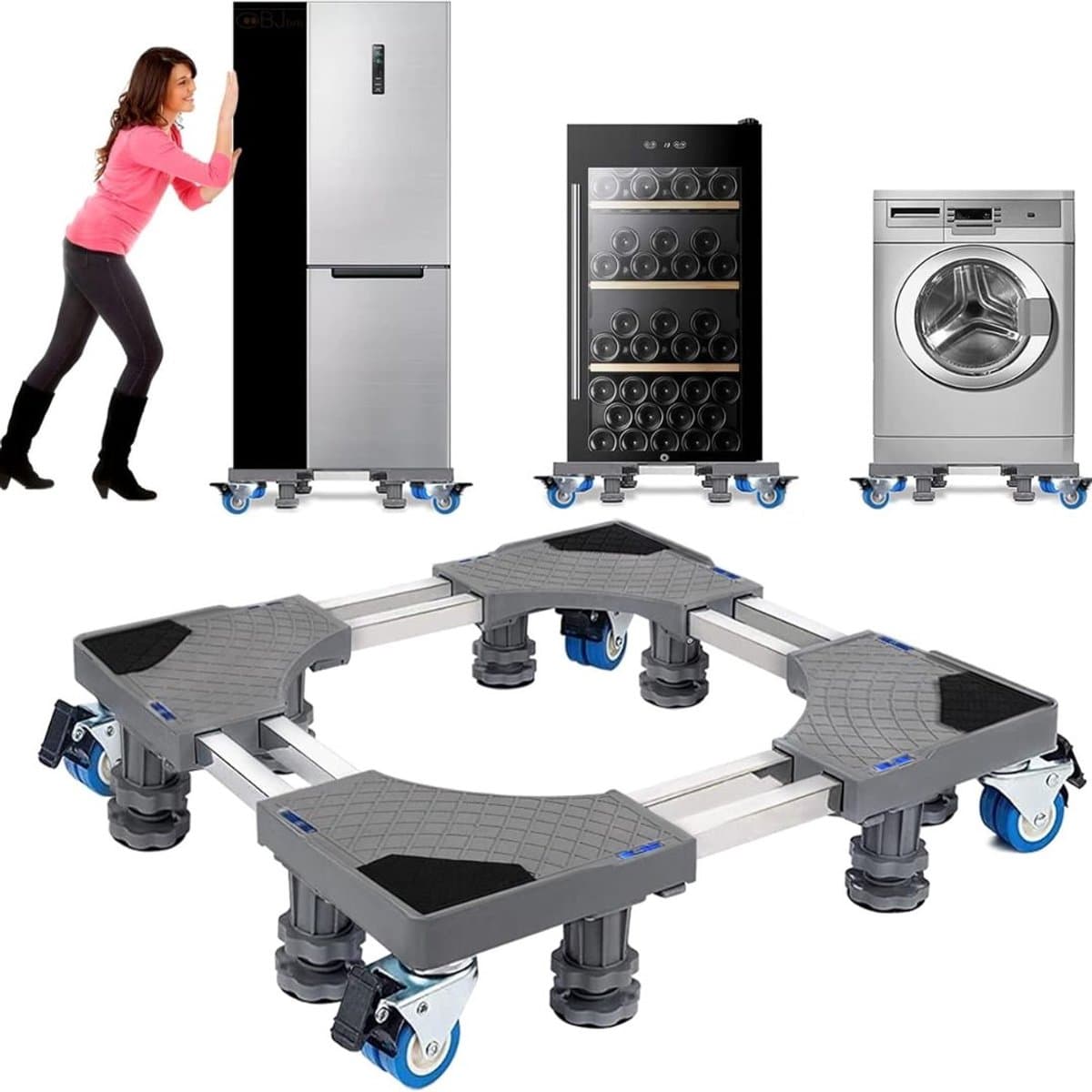 Calviero® Wasmachine verhoger - kast - wasmachine onderstel verstelbaar - Max 400 KG - 4 Wielen — afbeelding 1