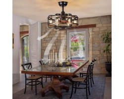 Plafondventilator met Verlichting - Industriële Retro - Zwarte Metalen Kooi - Stille 3 Snelheden - Reversibel Plafondventilator - Met Afstandsbediening - Vervangbaar 6x E14 - Lamp voor Woonkamer — afbeelding 1