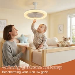 MUPOO Plafond ventilator met LED verlichting E27 Fitting met 360° Draaibaar-APP & Afstandsbediening - Plug & Play -3 Snelheden & Dimbaar - Mini Ventilatorlamp Ø 25cm- lamp ventilator plafond Voor Slaapkamer & Garage - wit — thumbnail 5