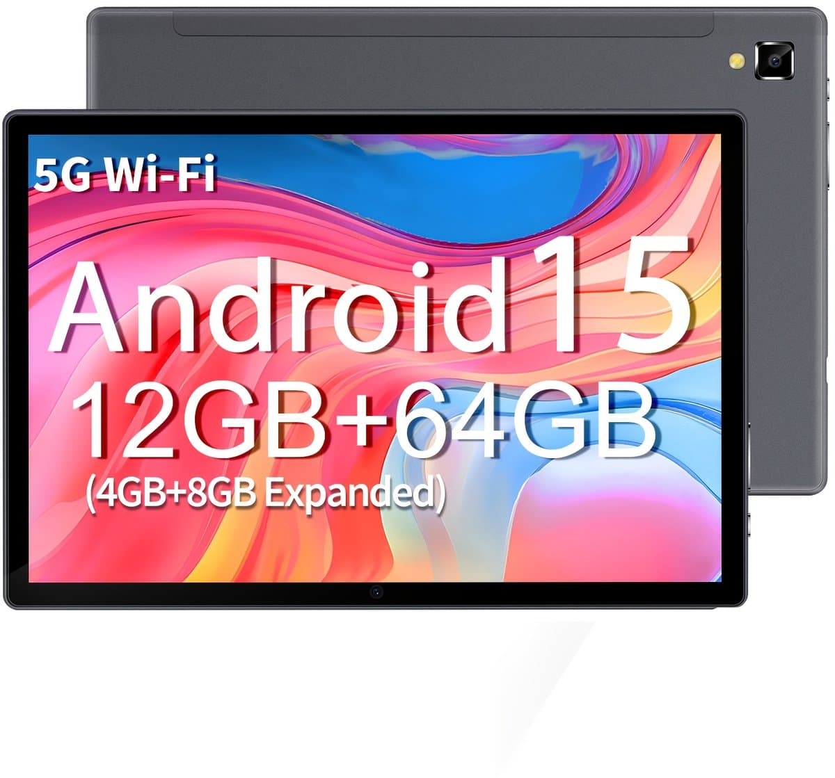 Android 15 Tablet met Toetsenbord & Muis – 12GB RAM, 64GB Opslag, 6000mAh, 2-in-1 Set, Zwart — afbeelding 1