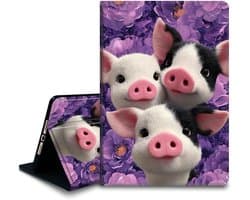 Schokbestendige iPad Air 11 inch Hoes (M3/M2, 5e/4e Gen) met Standaard, Warmteafvoer en Auto Wake/Sleep - Paars Varken Design