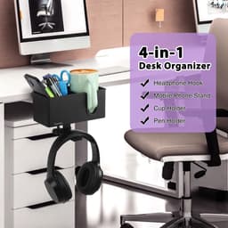 Desktop Organizer met Bekerhouder, Roterende Koptelefoonhaak en Telefoonhouder - Bureau Opbergsysteem — thumbnail 2