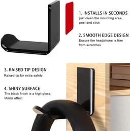 Allecto - Hoofdtelefoon Houder - Bureau Mount - Grijs - Headset Hanger - met Lijm - Game Controller - Houder - Geschikt voor Algemene Gaming - Grijs Model - Houder voor Hoofdtelefoon en Game Controllers op Bureau. — thumbnail 2
